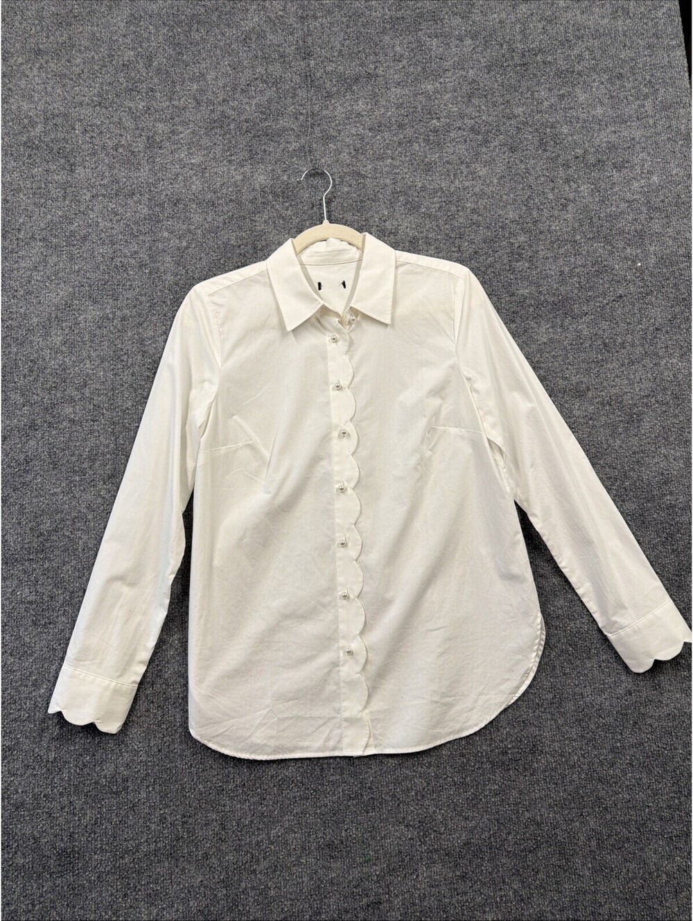 Talbots White Poplin Pilot Pearl Button-Down Blouse Small